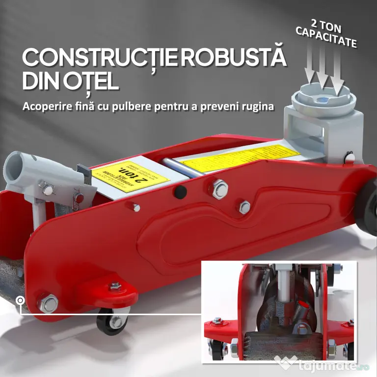 HOMCOM Cric Hidraulic cu Ridicare 12-30 cm și Capacitate 2.5 Tone, din Oțel Întărit, Roșu și Gri
