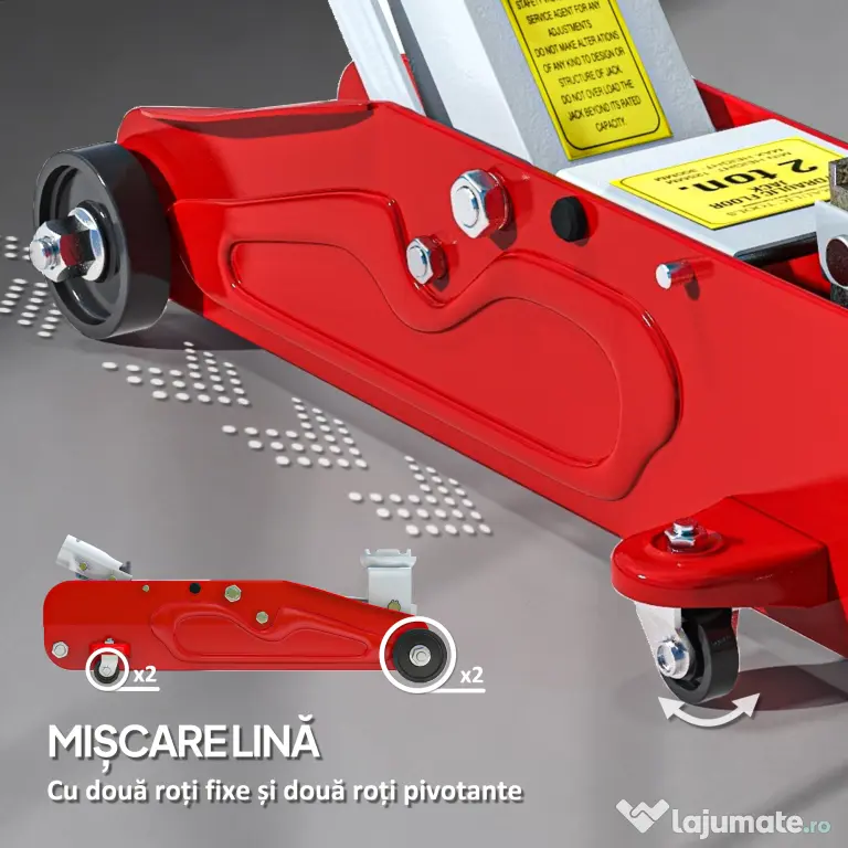 HOMCOM Cric Hidraulic cu Ridicare 12-30 cm și Capacitate 2.5 Tone, din Oțel Întărit, Roșu și Gri