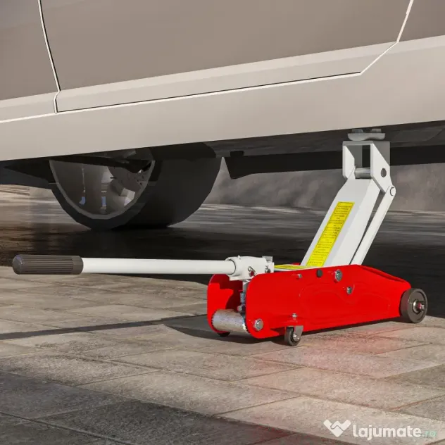 HOMCOM Cric Hidraulic cu Ridicare 12-30 cm și Capacitate 2.5 Tone, din Oțel Întărit, Roșu și Gri