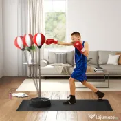 HOMCOM Sac de Box de Podea cu Înălțime Reglabilă, Mănuși de Box și Bază Umplută, 43x43x126-144 cm, Roșu și Alb 
