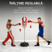 HOMCOM Sac de Box de Podea cu Înălțime Reglabilă, Mănuși de Box și Bază Umplută, 43x43x126-144 cm, Roșu și Alb 