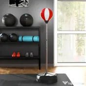 HOMCOM Sac de Box de Podea cu Înălțime Reglabilă, Mănuși de Box și Bază Umplută, 43x43x126-144 cm, Roșu și Alb 
