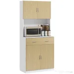 HOMCOM Dulap Înalt de Bucătărie cu 2 Uși, Sertar, Bufet Înalt din Lemn cu Rafturi Reglabile, 80x40x180 cm, Lemn Natural