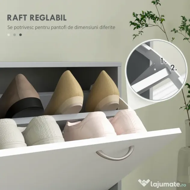 HOMCOM Set de Mobilier pentru Hol cu Raft pentru Pantofi, Oglindă și 2 rafturi Reglabile, 90x24x177 cm, Gri | Aosom Romania