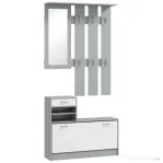 HOMCOM Set de Mobilier pentru Hol cu Raft pentru Pantofi, Oglindă și 2 rafturi Reglabile, 90x24x177 cm, Gri