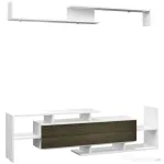 HOMCOM Mobilier TV cu Raft de Perete, Rafturi Deschise și Dulăpior din Lemn, Mobilier TV Modern, 153,6x25x42 cm, Alb
