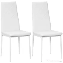 HOMCOM Set 2 Scaune de Sufragerie Tapițate cu Spătar Înalt, Picioare Antiderapante și Picioare din Oțel, 41x50x97 cm, Alb | Aosom Romania