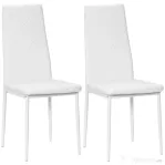 HOMCOM Set de 2 Scaune de Dining Moderne cu Spătar Înalt din Piele Ecologică și Oțel, 41x50x97 cm, Alb
