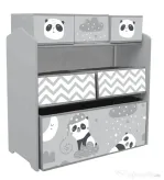 ZONEKIZ Raft pentru Jucării pentru Copii cu 6 Recipiente Detasabile din Material Textil, 63x30x66cm, Gri