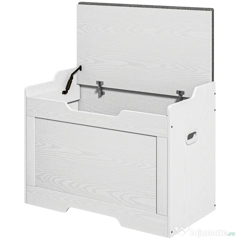 HOMCOM Bancă de Depozitare cu Pernă din Material Textil, Bancă Multifuncțională cu Balama de Siguranță, 75x40x56 cm, Alb | Aosom Romania