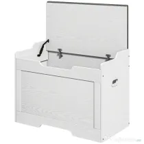 HOMCOM Bancă de Depozitare cu Pernă din Material Textil, Bancă Multifuncțională cu Balama de Siguranță, 75x40x56 cm, Alb | Aosom Romania