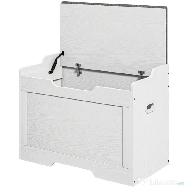 HOMCOM Bancă de Depozitare cu Pernă din Material Textil, Bancă Multifuncțională cu Balama de Siguranță, 75x40x56 cm, Alb | Aosom Romania
