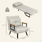 HOMCOM Canapele Extensibile Individuală Alb Crem 63x73x81 cm cu Pernă Extensibilă pe 5 Nivele | Aosom Romania