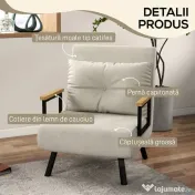 HOMCOM Canapele Extensibile Individuală Alb Crem 63x73x81 cm cu Pernă Extensibilă pe 5 Nivele | Aosom Romania