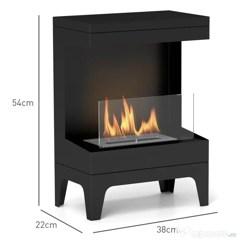 HOMCOM Șemineu pe Bioetanol Autoportant cu Arzător de 0,9L și Durată de 3,3 Ore, 38x22x54 cm, Negru