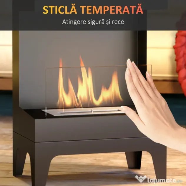 HOMCOM Șemineu pe Bioetanol Autoportant cu Arzător de 0,9L și Durată de 3,3 Ore, 38x22x54 cm, Negru