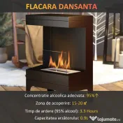 HOMCOM Șemineu pe Bioetanol cu Arzător 0,9L pentru Durată 3,3 Ore, Bioșemineu din Oțel și Sticlă, 38x22x54 cm, Negru | Aosom Romania