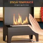 HOMCOM Șemineu pe Bioetanol cu Arzător 0,9L pentru Durată 3,3 Ore, Bioșemineu din Oțel și Sticlă, 38x22x54 cm, Negru | Aosom Romania