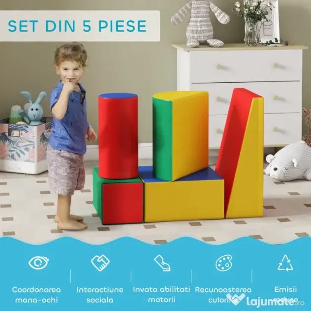HOMCOM Set Construcții Moi pentru Copii 1-3 Ani cu 5 Blocuri, Multicolor | Aosom Romania