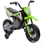 AIYAPLAY Motocicletă electrică pentru copii cu roți ajutătoare, din PP și metal, 109.5x60x72.5 cm, verde