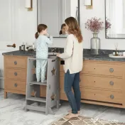 AIYAPLAY Scăunel 2 în 1 pentru Copii cu Bară de Siguranță pentru Bucătărie, Baie, Alb | Aosom Romania 