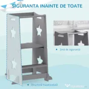 AIYAPLAY Scăunel 2 în 1 pentru Copii cu Bară de Siguranță pentru Bucătărie, Baie, Alb | Aosom Romania 