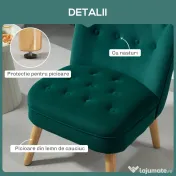 HOMCOM Fotoliu cu Șezut Căptușit, Picioare din Lemn și Material Efect de Catifea, 60x66x79 cm, Verde | Aosom Romania