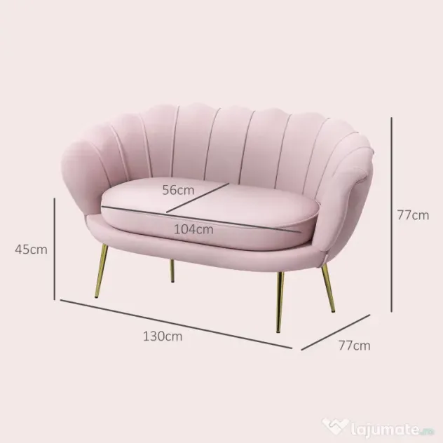 HOMCOM Canapea de 2 Locuri cu Brațe, Canapea Modernă cu Șezut Căptușit pentru Dormitor și Sufragerie, 130x77x77 cm, Roz | Aosom Romania