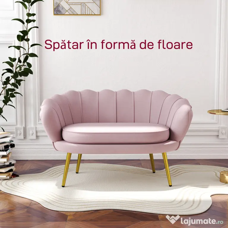 HOMCOM Canapea de 2 Locuri cu Brațe, Canapea Modernă cu Șezut Căptușit pentru Dormitor și Sufragerie, 130x77x77 cm, Roz | Aosom Romania