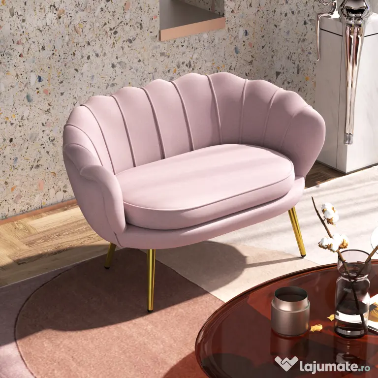 HOMCOM Canapea de 2 Locuri cu Brațe, Canapea Modernă cu Șezut Căptușit pentru Dormitor și Sufragerie, 130x77x77 cm, Roz | Aosom Romania