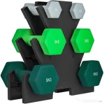 SPORTNOW Set de Greutăți Hexagonale de 18 kg cu Suport Inclus, din Oțel, Metal și Plastic, Multicolor