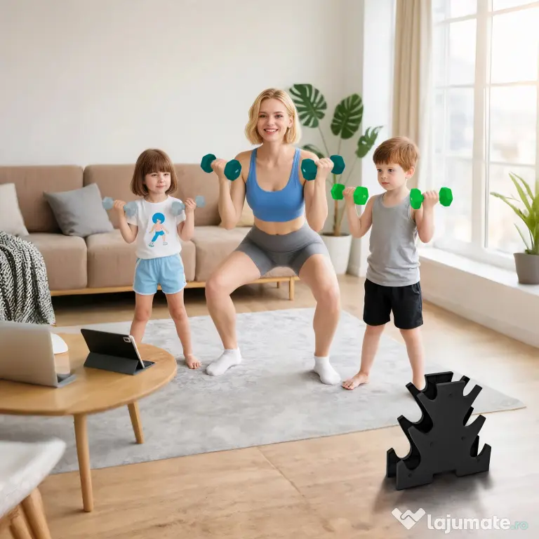 SPORTNOW Set de greutăți hexagonale, greutate totală de 18 kg, cu suport inclus, din oțel, metal și plastic, multicolor | Aosom Romania