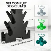 SPORTNOW Set de greutăți hexagonale, greutate totală de 18 kg, cu suport inclus, din oțel, metal și plastic, multicolor | Aosom Romania
