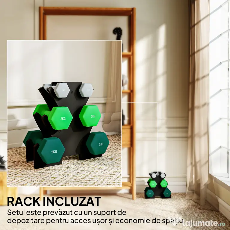 SPORTNOW Set de greutăți hexagonale, greutate totală de 18 kg, cu suport inclus, din oțel, metal și plastic, multicolor | Aosom Romania