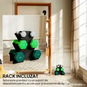 SPORTNOW Set de greutăți hexagonale, greutate totală de 18 kg, cu suport inclus, din oțel, metal și plastic, multicolor | Aosom Romania