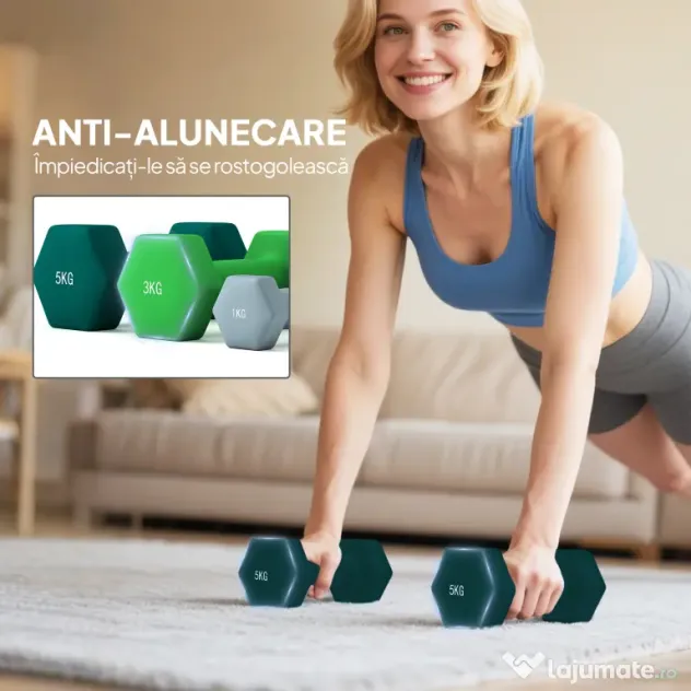 SPORTNOW Set de greutăți hexagonale, greutate totală de 18 kg, cu suport inclus, din oțel, metal și plastic, multicolor | Aosom Romania