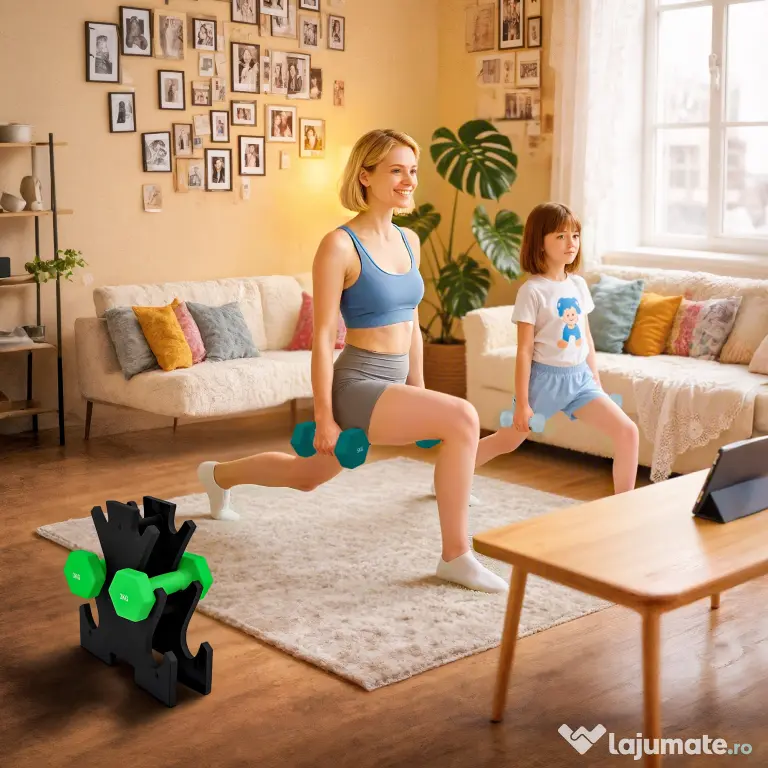 SPORTNOW Set de greutăți hexagonale, greutate totală de 18 kg, cu suport inclus, din oțel, metal și plastic, multicolor | Aosom Romania
