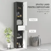 Kleankin Coloană de Baie Înaltă, Mobilier cu 2 Dulapuri, Sertar și Rafturi Reglabile din Lemn, 30x28x180 cm, Negru | Aosom Romania