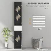 Kleankin Coloană de Baie Înaltă, Mobilier cu 2 Dulapuri, Sertar și Rafturi Reglabile din Lemn, 30x28x180 cm, Negru | Aosom Romania