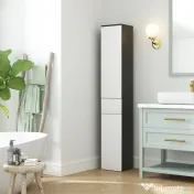 Kleankin Coloană de Baie Înaltă, Mobilier cu 2 Dulapuri, Sertar și Rafturi Reglabile din Lemn, 30x28x180 cm, Negru | Aosom Romania