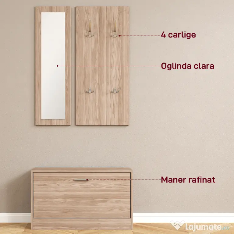 HOMCOM Set Mobilier Hol cu Bancă Pantofar, Cuier și Oglindă din Lemn | Aosom Romania
