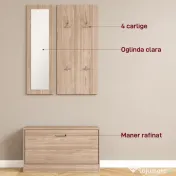 HOMCOM Set Mobilier Hol cu Bancă Pantofar, Cuier și Oglindă din Lemn | Aosom Romania 