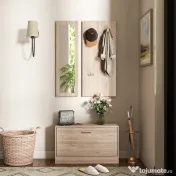 HOMCOM Set Mobilier Hol cu Bancă Pantofar, Cuier și Oglindă din Lemn | Aosom Romania 