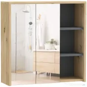 HOMCOM Dulap de Baie cu Oglindă și 2 Uși, 60x20x60 cm, Compartiment Deschis, Natur | Aosom Romania 