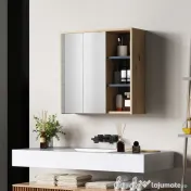 HOMCOM Dulap de Baie cu Oglindă și 2 Uși, 60x20x60 cm, Compartiment Deschis, Natur | Aosom Romania 