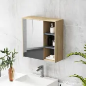 HOMCOM Dulap de Baie cu Oglindă și 2 Uși, 60x20x60 cm, Compartiment Deschis, Natur | Aosom Romania 