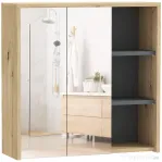 HOMCOM Dulap de Baie cu Oglindă și 2 Uși, 60x20x60 cm, Compartiment Deschis, Natur