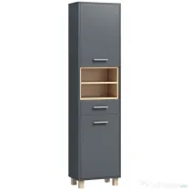 HOMCOM Coloană de Baie cu Sertar, Dulapuri și 2 Rafturi Deschise, Mobilier cu Spațiu de Depozitare, 40x24x160 cm, Gri | Aosom Romania
