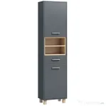 HOMCOM Coloană de Baie cu Sertar, Dulapuri și 2 Rafturi Deschise, Mobilier cu Spațiu de Depozitare, 40x24x160 cm, Gri
