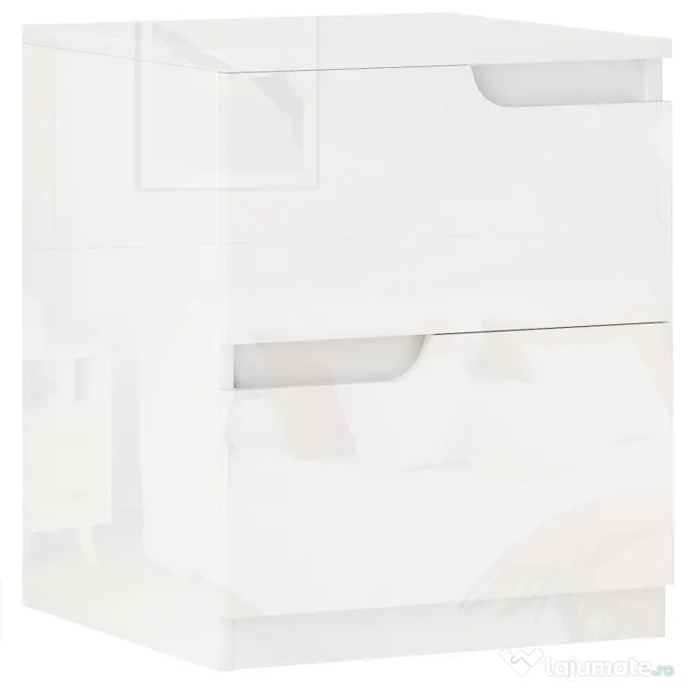 HOMCOM Noptieră Modernă cu 2 Sertare și Design Lucios, Noptieră pentru Dormitor din PAL, 40x40x48 cm, Alb Lucios | Aosom Romania